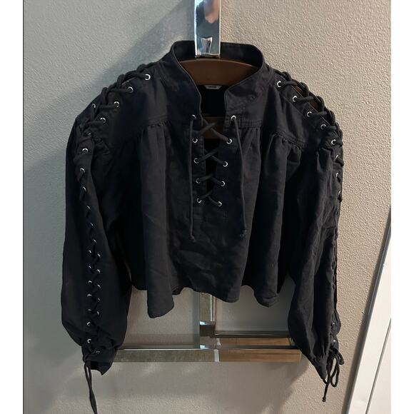 Re/Done Black Pirate Keyhole Mock Neck Top Size S - Picture 2 of 7